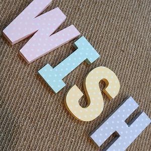 W I S H wall letters signs of wear but super cute